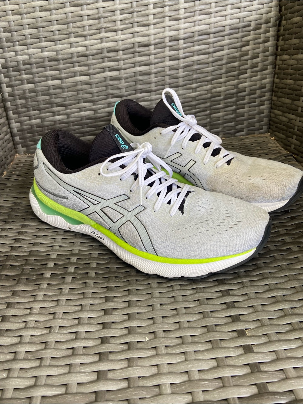 Asics Gel-Nimbus 24 Light Gray and Neon Green Running Shoes